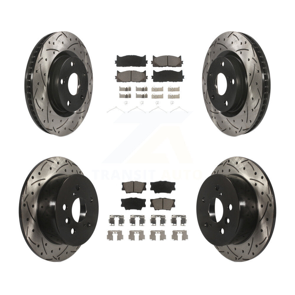 [Avant + Arrière] Kit de disque (percé rainuré revêtu) et plaquette (céramique) de frein pour Toyota Camry Lexus ES350 Avalon ES300h KDC-100516