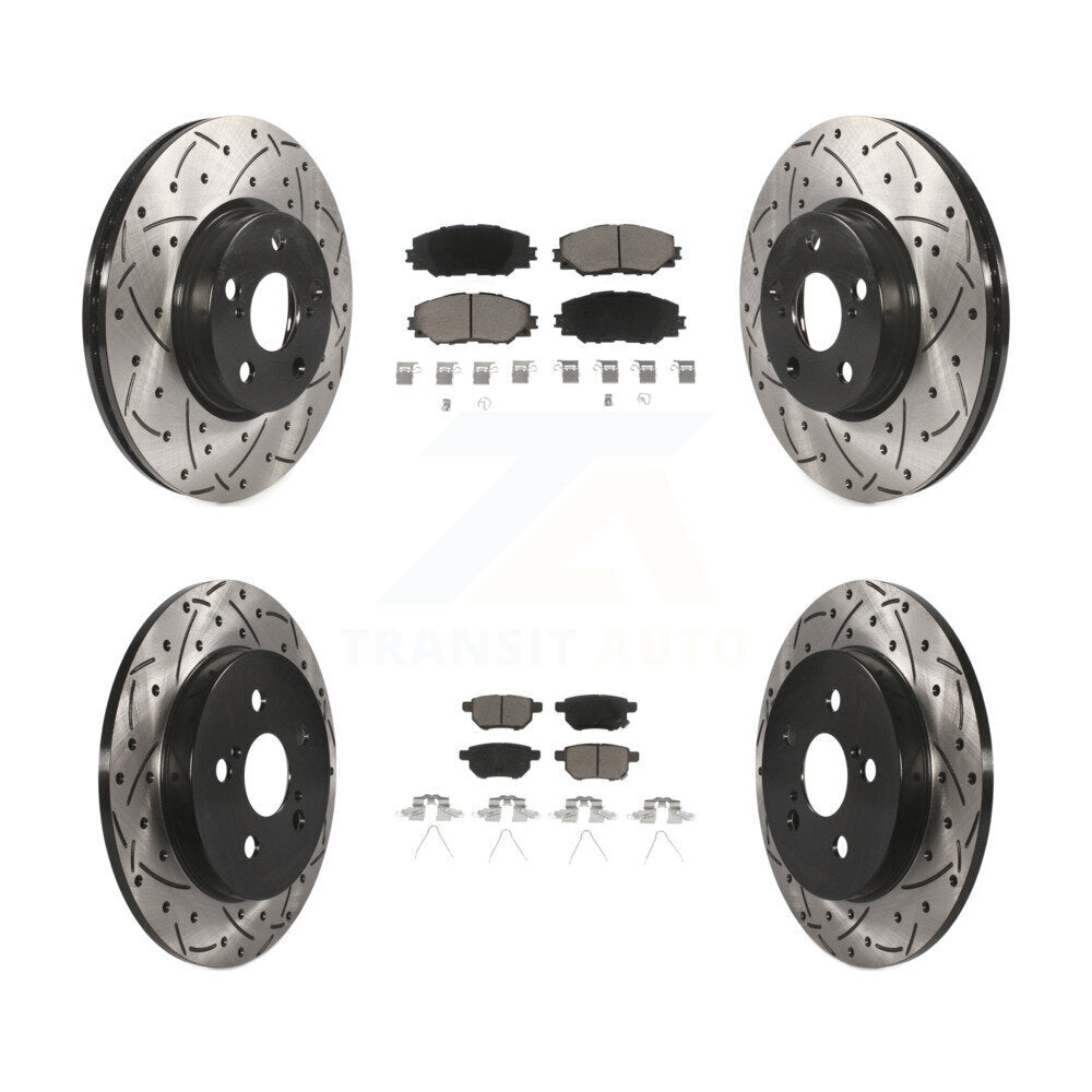 [Avant + Arrière] Kit de disque (percé rainuré revêtu) et plaquette (céramique) de frein pour Toyota Corolla Matrix Pontiac Vibe KDC-100518