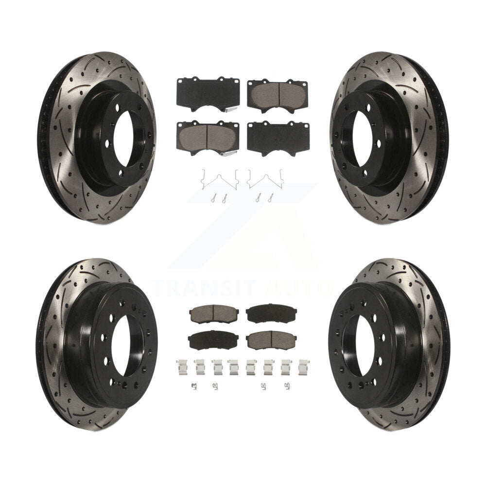 [Avant + Arrière] Kit de disque (percé rainuré revêtu) et plaquette (céramique) de frein pour Toyota 4Runner Lexus GX460 KDC-100519