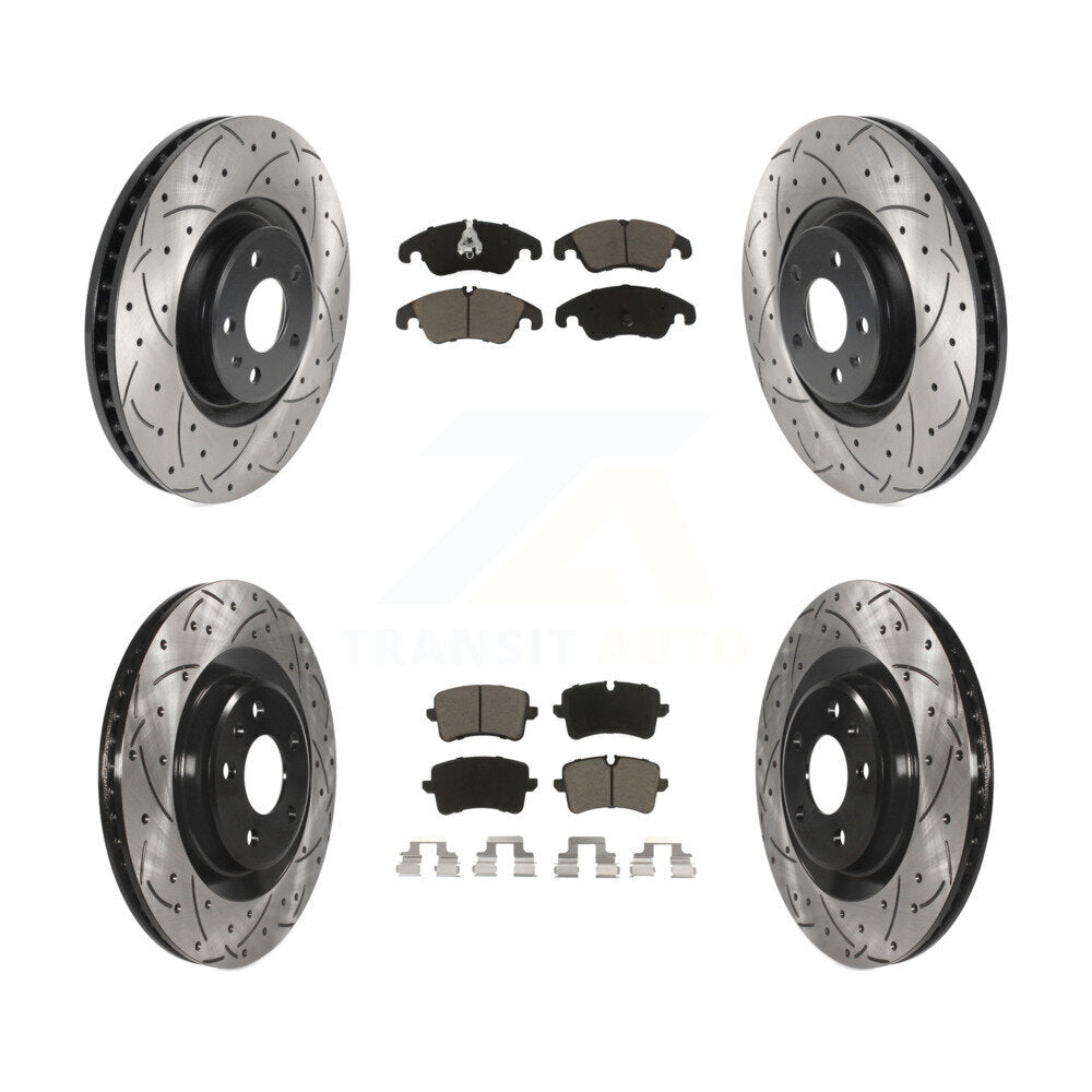 [Avant + Arrière] Kit de disque (percé rainuré revêtu) et plaquette (céramique) de frein pour 2014 Audi A6 avec 356mm Diameter Rotor KDC-100523