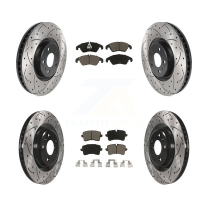 [Avant + Arrière] Kit de disque (percé rainuré revêtu) et plaquette (céramique) de frein pour 2014 Audi A6 avec 356mm Diameter Rotor KDC-100523