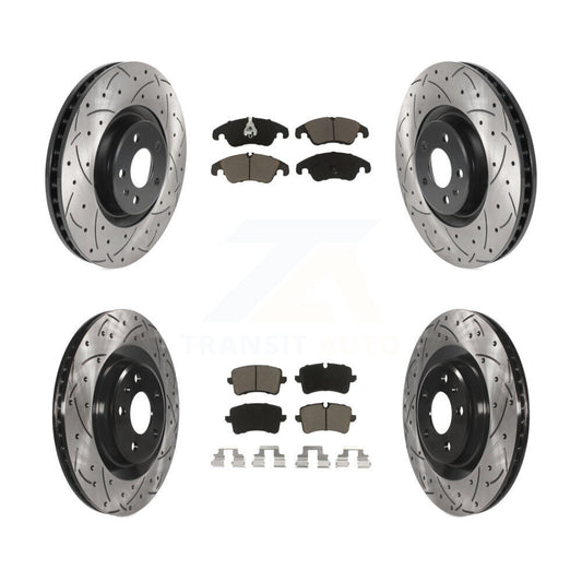 [Avant + Arrière] Kit de disque (percé rainuré revêtu) et plaquette (céramique) de frein pour 2014 Audi A6 avec 356mm Diameter Rotor KDC-100523