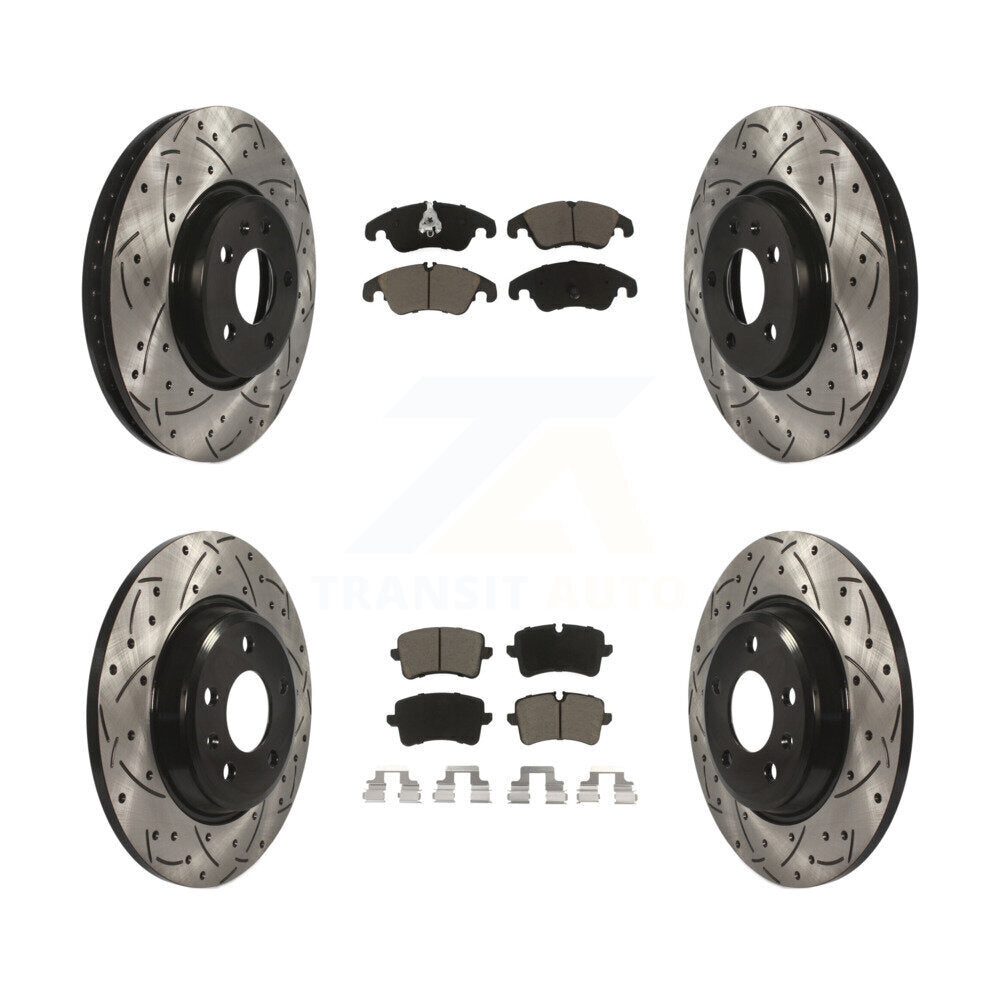 [Avant + Arrière] Kit de disque (percé rainuré revêtu) et plaquette (céramique) de frein pour 2013 Audi A6 avec 320mm Diameter Rotor KDC-100526