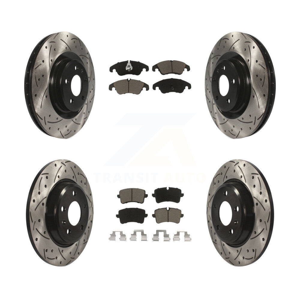 [Avant + Arrière] Kit de disque (percé rainuré revêtu) et plaquette (céramique) de frein pour 2013 Audi A6 avec 345mm Diameter Rotor KDC-100527