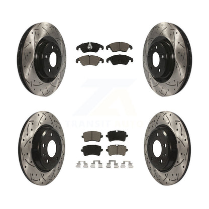 [Avant + Arrière] Kit de disque (percé rainuré revêtu) et plaquette (céramique) de frein pour 2013 Audi A6 avec 345mm Diameter Rotor KDC-100527