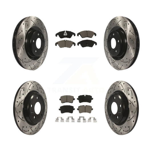 [Avant + Arrière] Kit de disque (percé rainuré revêtu) et plaquette (céramique) de frein pour 2013 Audi A6 avec 345mm Diameter Rotor KDC-100527