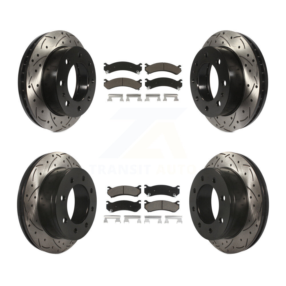 [Avant + Arrière] Kit de disque (percé rainuré revêtu) et plaquette (céramique) de frein pour Chevrolet Silverado 2500 HD GMC Sierra 3500 Classic Suburban Yukon XL Avalanche KDC-100528