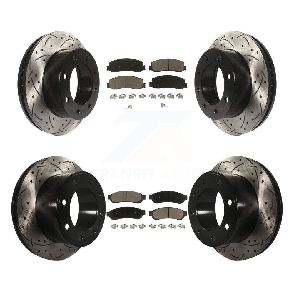 [Avant + Arrière] Kit de disque (percé rainuré revêtu) et plaquette (céramique) de frein pour Ford F-250 Super Duty F-350 4WD KDC-100529