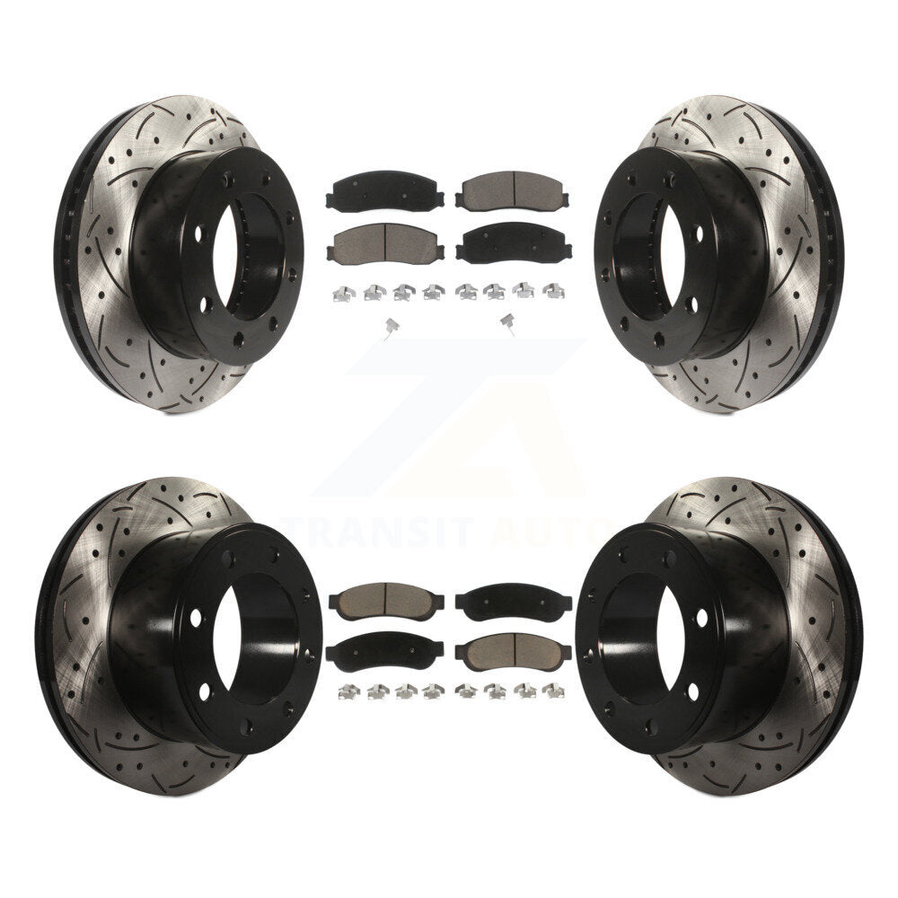 [Avant + Arrière] Kit de disque (percé rainuré revêtu) et plaquette (céramique) de frein pour Ford F-250 Super Duty F-350 avec Single Wheels 4WD KDC-100530