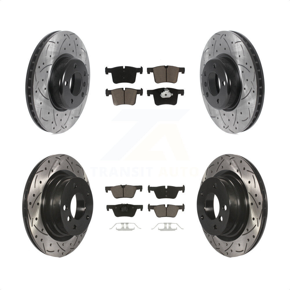 [Avant + Arrière] Kit de disque (percé rainuré revêtu) et plaquette (céramique) de frein pour 2017 BMW 328d avec 340mm Diameter Rotor KDC-100538 par Transit Auto