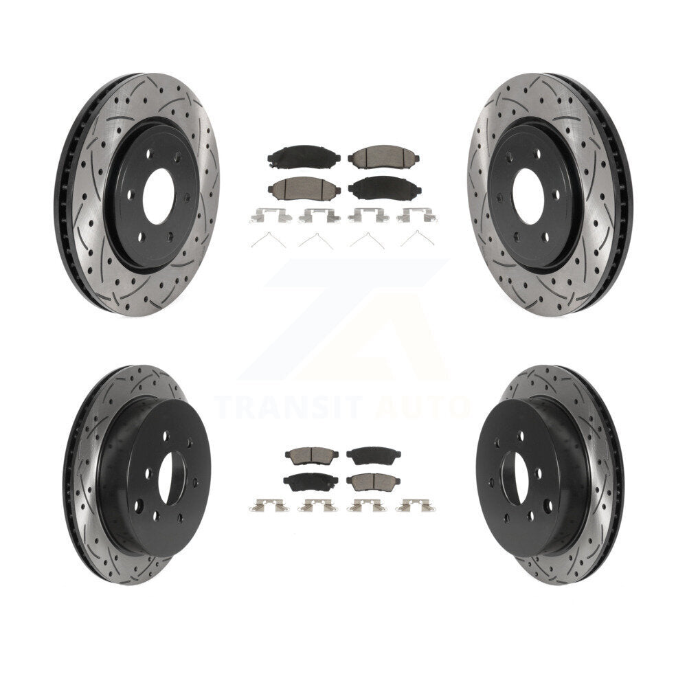 [Avant + Arrière] Kit de disque (percé rainuré revêtu) et plaquette (céramique) de frein pour Nissan Frontier Xterra Suzuki Equator KDC-100545