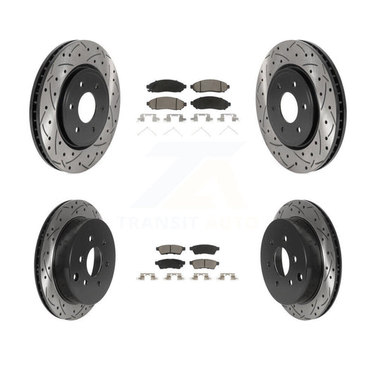 [Avant + Arrière] Kit de disque (percé rainuré revêtu) et plaquette (céramique) de frein pour Nissan Frontier Xterra Suzuki Equator KDC-100545