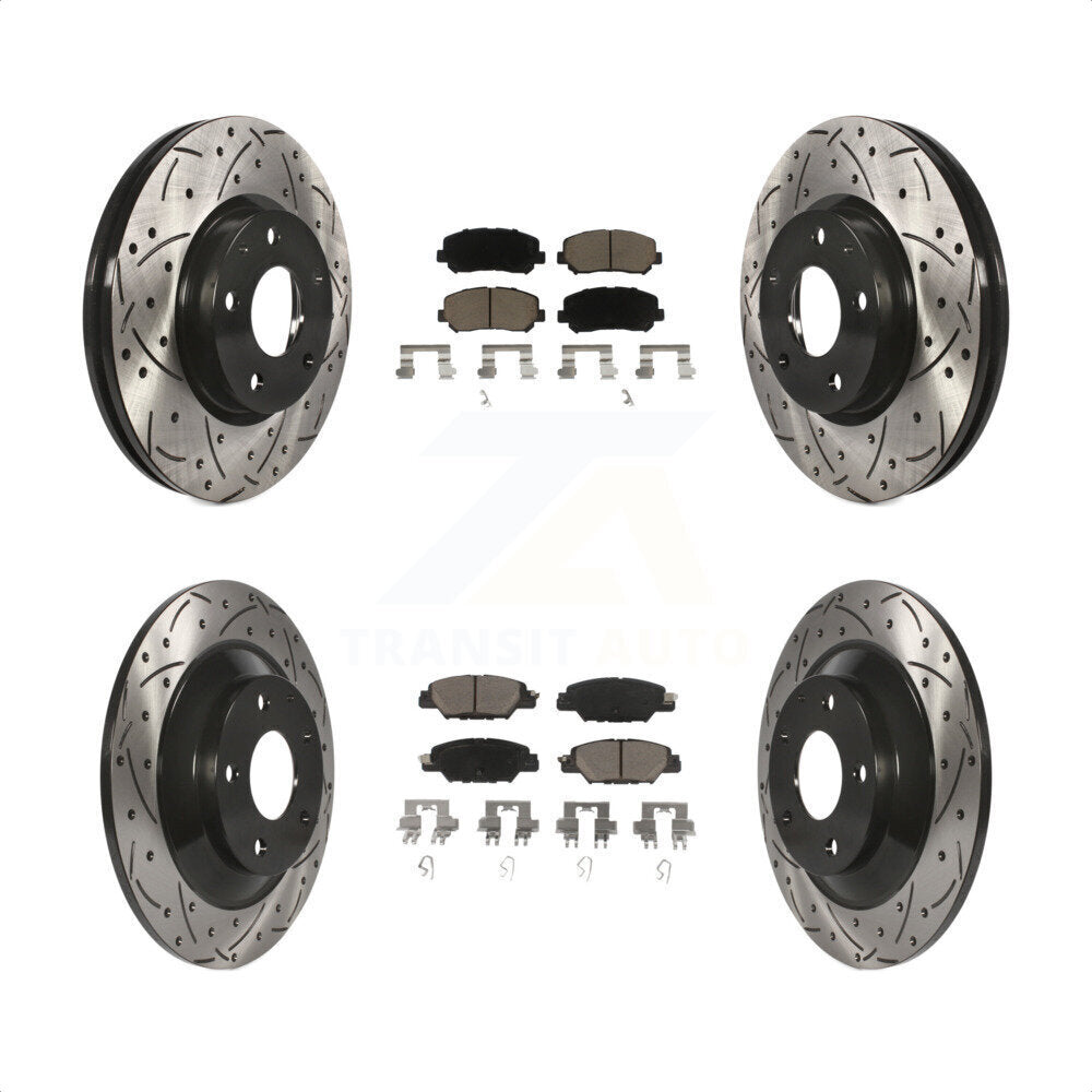 [Avant + Arrière] Kit de disque (percé rainuré revêtu) et plaquette (céramique) de frein pour 2015 Mazda CX-5 avec Electric Parking KDC-100560 par Transit Auto