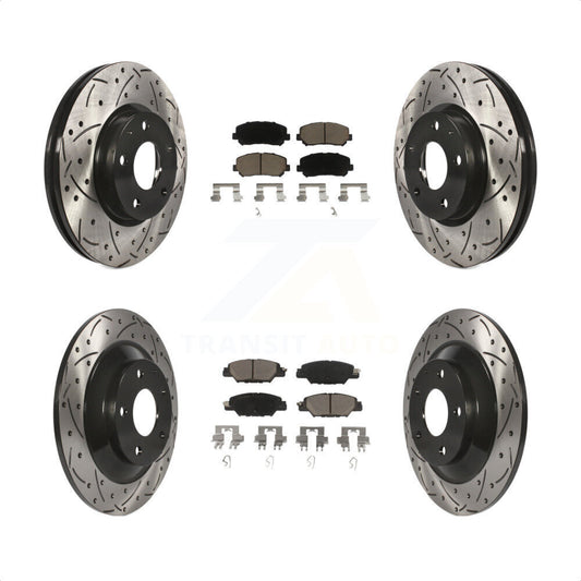 [Avant + Arrière] Kit de disque (percé rainuré revêtu) et plaquette (céramique) de frein pour 2015 Mazda CX-5 avec Electric Parking KDC-100560 par Transit Auto