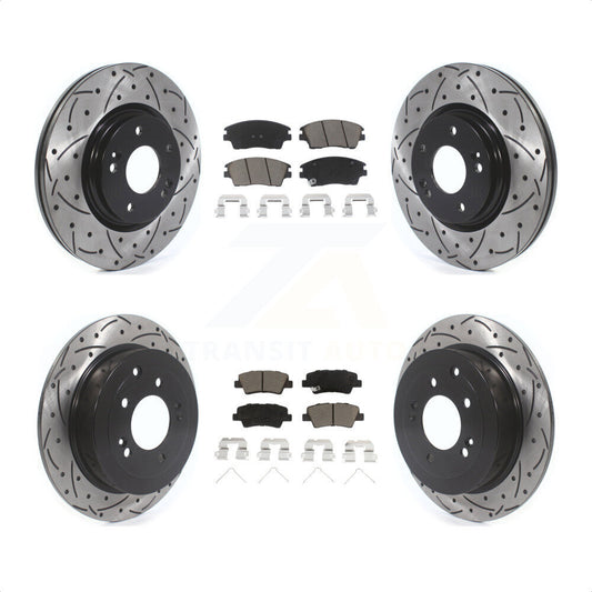 [Avant + Arrière] Kit de disque (percé rainuré revêtu) et plaquette (céramique) de frein pour Hyundai Tucson Kia Sportage KDC-100561 par Transit Auto