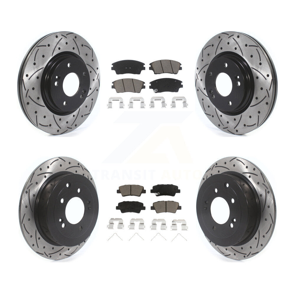 [Avant + Arrière] Kit de disque (percé rainuré revêtu) et plaquette (céramique) de frein pour Hyundai Tucson Kia Sportage KDC-100561