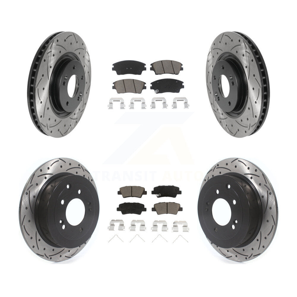 [Avant + Arrière] Kit de disque (percé rainuré revêtu) et plaquette (céramique) de frein pour 2017-2021 Kia Sportage Turbocharged avec Manual Parking KDC-100562