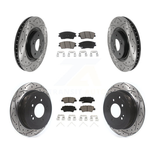 [Avant + Arrière] Kit de disque (percé rainuré revêtu) et plaquette (céramique) de frein pour 2017-2021 Kia Sportage Turbocharged avec Manual Parking KDC-100562