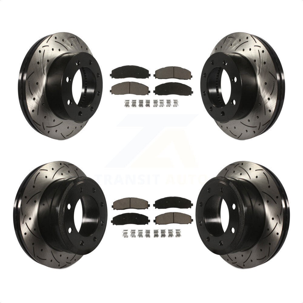 [Avant + Arrière] Kit de disque (percé rainuré revêtu) et plaquette (céramique) de frein pour Ford F-250 Super Duty F-350 4WD KDC-100568 par Transit Auto