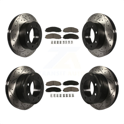 [Avant + Arrière] Kit de disque (percé rainuré revêtu) et plaquette (céramique) de frein pour Ford F-250 Super Duty F-350 4WD KDC-100568 par Transit Auto