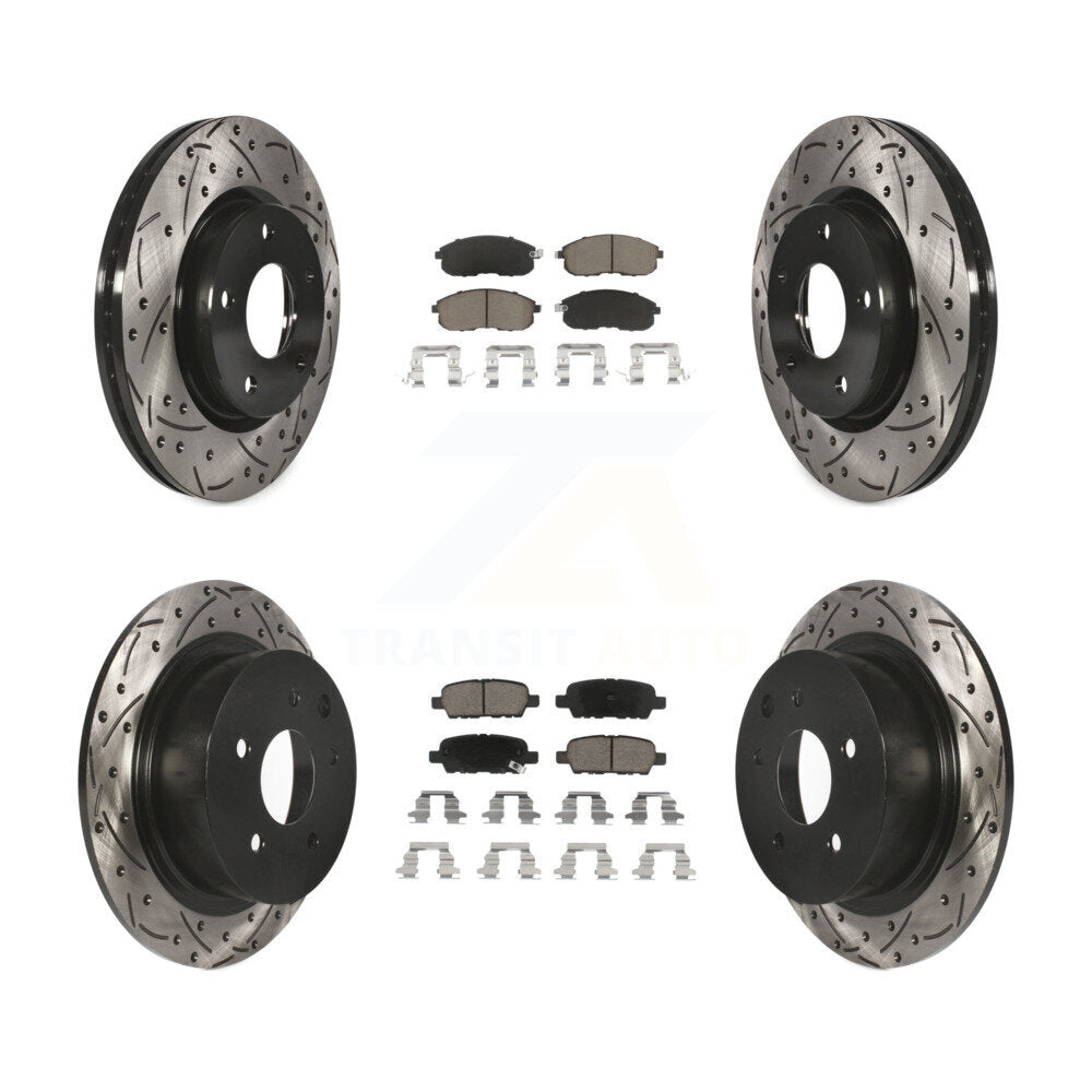 [Avant + Arrière] Kit de disque (percé rainuré revêtu) et plaquette (céramique) de frein pour Nissan Sentra KDC-100577