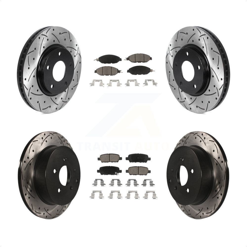 [Avant + Arrière] Kit de disque (percé rainuré revêtu) et plaquette (céramique) de frein pour 2016 Nissan Pathfinder From 11 15 KDC-100581 par Transit Auto