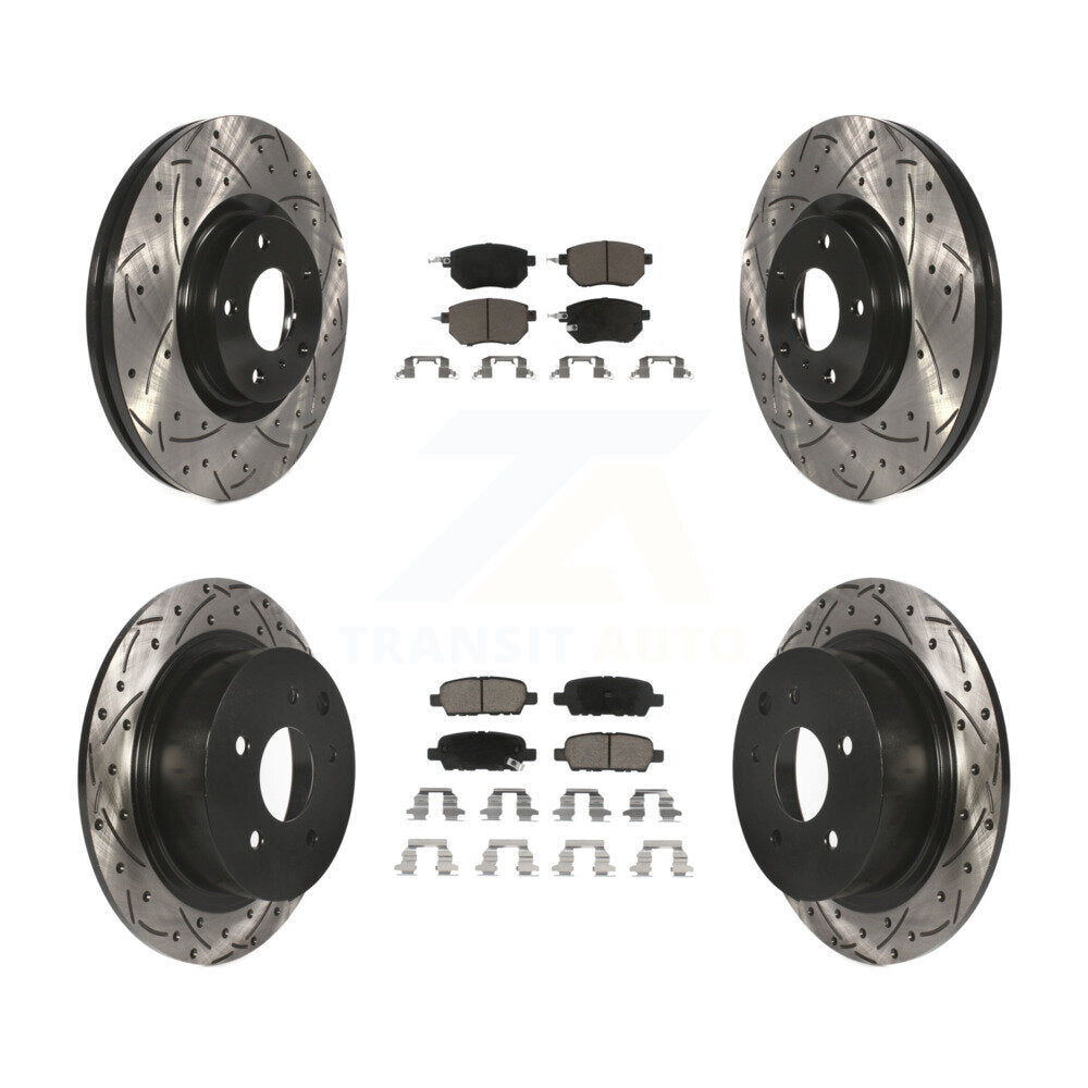 [Avant + Arrière] Kit de disque (percé rainuré revêtu) et plaquette (céramique) de frein pour Nissan Altima Maxima KDC-100584