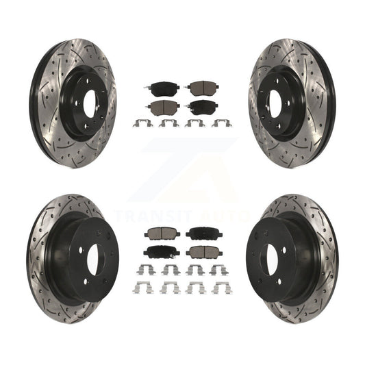 [Avant + Arrière] Kit de disque (percé rainuré revêtu) et plaquette (céramique) de frein pour Nissan Altima Maxima KDC-100584