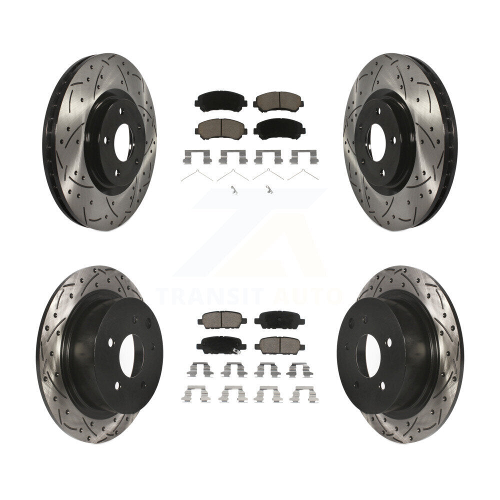 [Avant + Arrière] Kit de disque (percé rainuré revêtu) et plaquette (céramique) de frein pour 2007-2012 Nissan Sentra SE-R Spec V KDC-100585