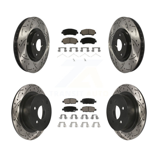 [Avant + Arrière] Kit de disque (percé rainuré revêtu) et plaquette (céramique) de frein pour 2007-2012 Nissan Sentra SE-R Spec V KDC-100585