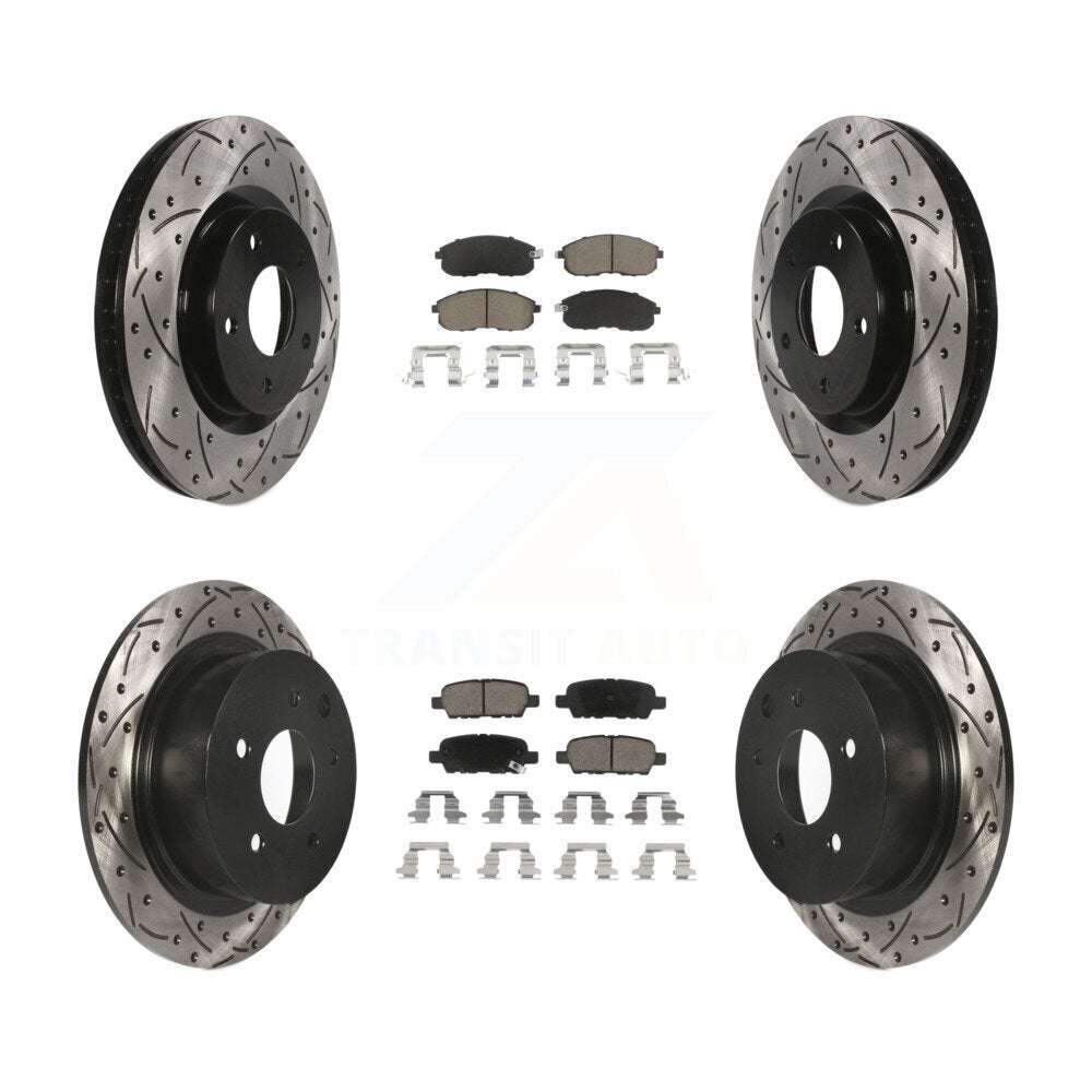 [Avant + Arrière] Kit de disque (percé rainuré revêtu) et plaquette (céramique) de frein pour 2007-2012 Nissan Sentra SE-R KDC-100586