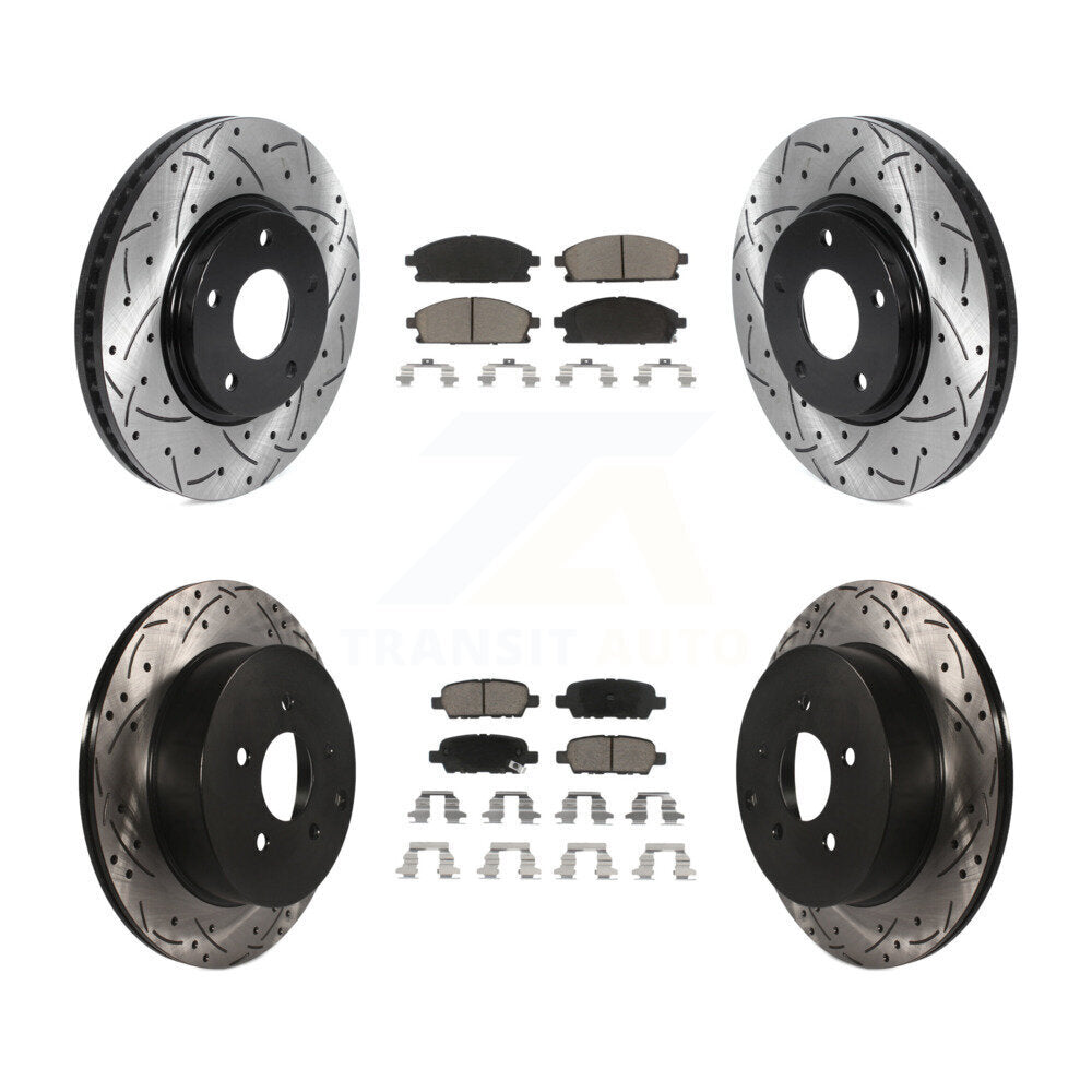 [Avant + Arrière] Kit de disque (percé rainuré revêtu) et plaquette (céramique) de frein pour 2004-2009 Nissan Quest KDC-100592