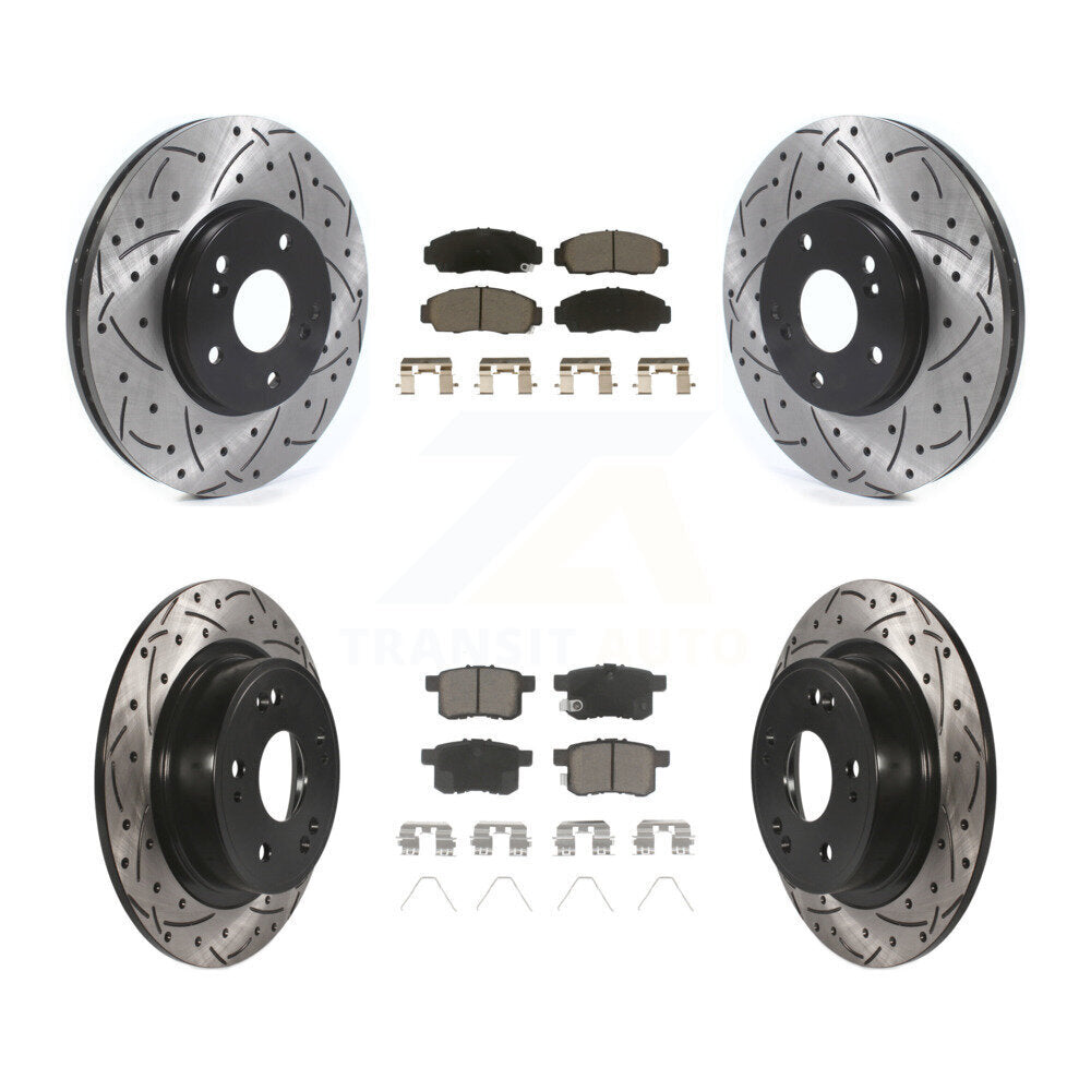 [Avant + Arrière] Kit de disque (percé rainuré revêtu) et plaquette (céramique) de frein pour Honda Accord Acura TSX KDC-100597