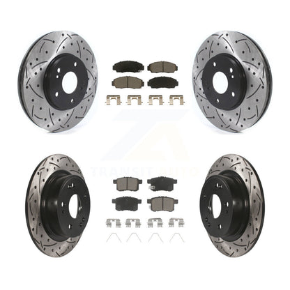 [Avant + Arrière] Kit de disque (percé rainuré revêtu) et plaquette (céramique) de frein pour Honda Accord Acura TSX KDC-100597