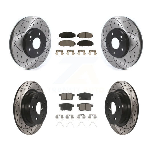 [Avant + Arrière] Kit de disque (percé rainuré revêtu) et plaquette (céramique) de frein pour Honda Accord Acura TSX KDC-100597