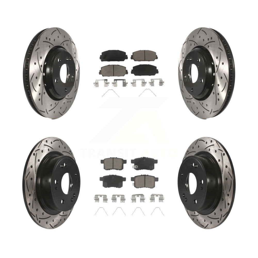 [Avant + Arrière] Kit de disque (percé rainuré revêtu) et plaquette (céramique) de frein pour Honda Accord KDC-100598