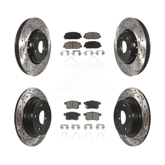 [Avant + Arrière] Kit de disque (percé rainuré revêtu) et plaquette (céramique) de frein pour Honda Accord KDC-100598