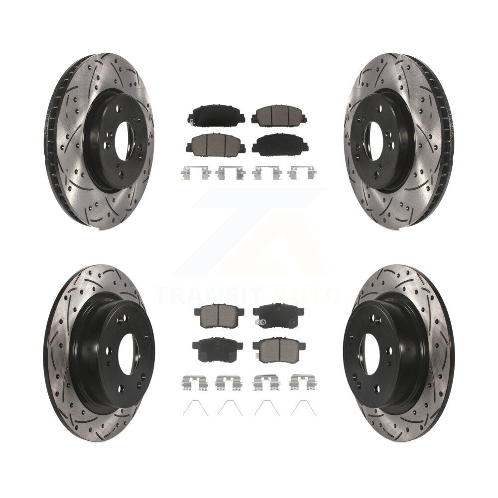 [Avant + Arrière] Kit de disque (percé rainuré revêtu) et plaquette (céramique) de frein pour Honda Accord KDC-100599