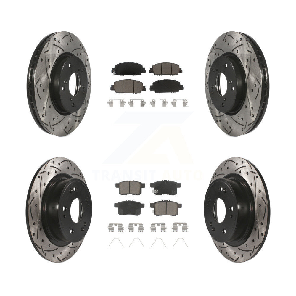 [Avant + Arrière] Kit de disque (percé rainuré revêtu) et plaquette (céramique) de frein pour Honda Accord KDC-100600