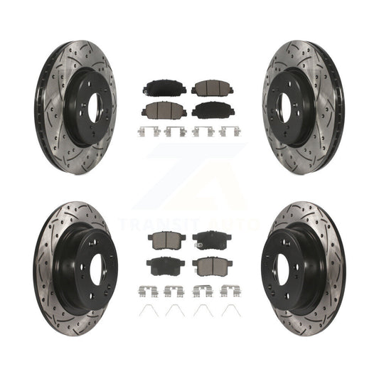 [Avant + Arrière] Kit de disque (percé rainuré revêtu) et plaquette (céramique) de frein pour Honda Accord KDC-100600
