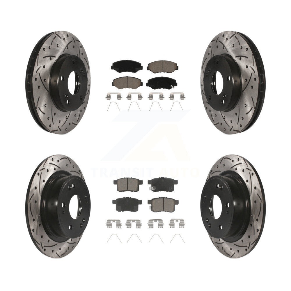 [Avant + Arrière] Kit de disque (percé rainuré revêtu) et plaquette (céramique) de frein pour Honda Accord KDC-100601