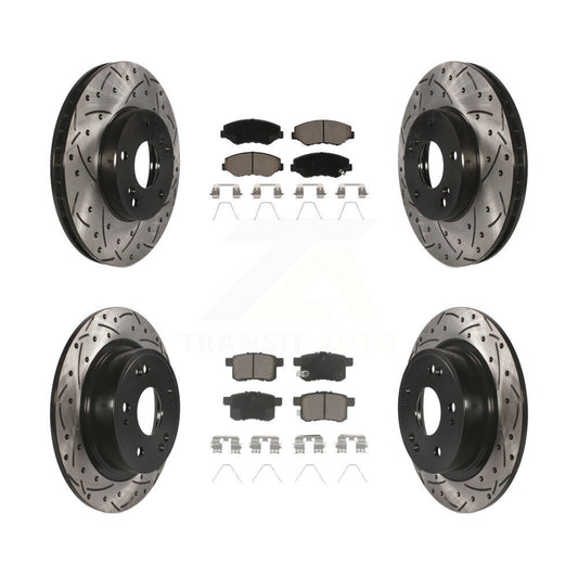 [Avant + Arrière] Kit de disque (percé rainuré revêtu) et plaquette (céramique) de frein pour Honda Accord KDC-100601