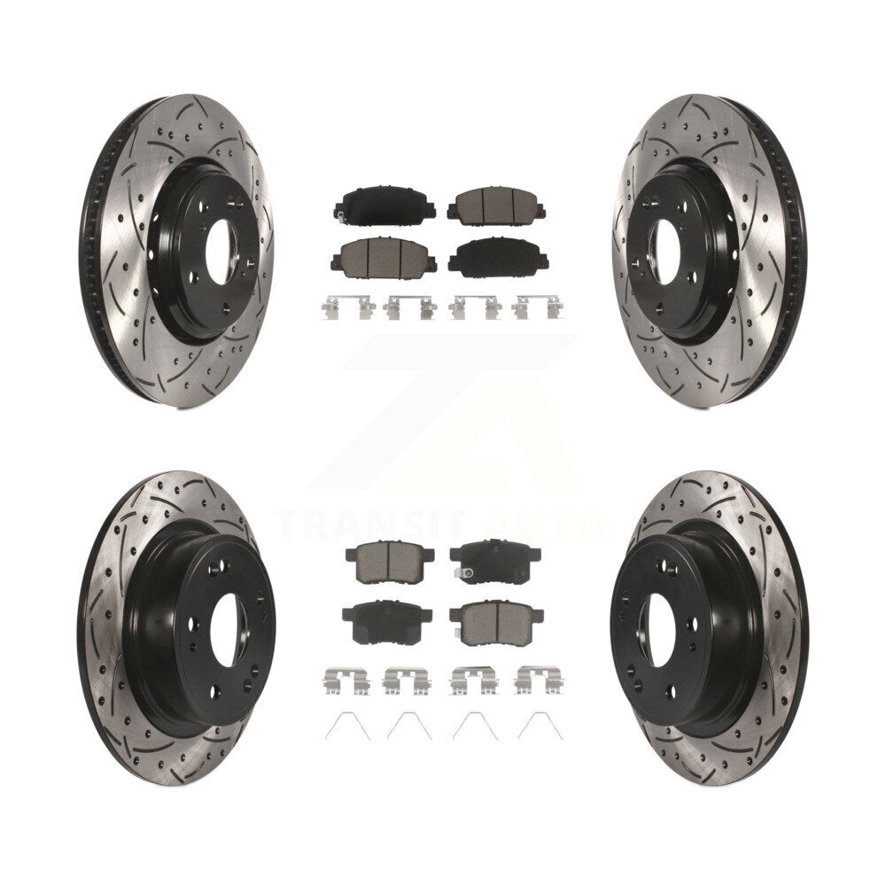 [Avant + Arrière] Kit de disque (percé rainuré revêtu) et plaquette (céramique) de frein pour 2017 Honda Accord Hybrid EX-L Touring KDC-100602