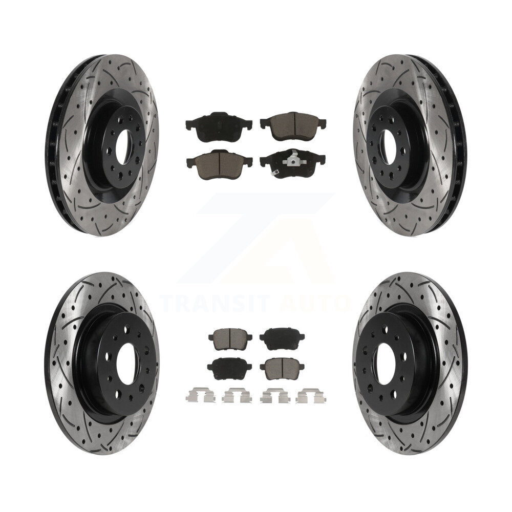 [Avant + Arrière] Kit de disque (percé rainuré revêtu) et plaquette (céramique) de frein pour 2014-2020 Fiat 500L KDC-100609