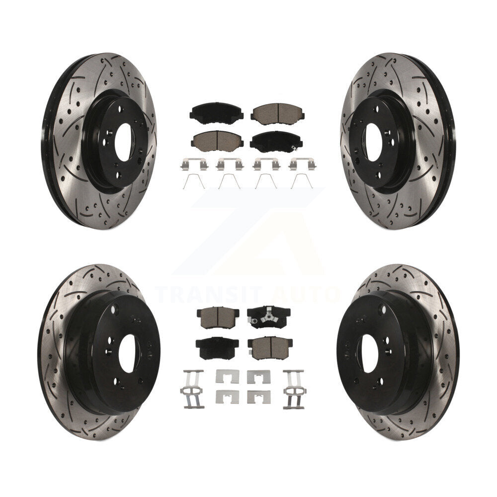 [Avant + Arrière] Kit de disque (percé rainuré revêtu) et plaquette (céramique) de frein pour 2005-2006 Honda CR-V KDC-100611