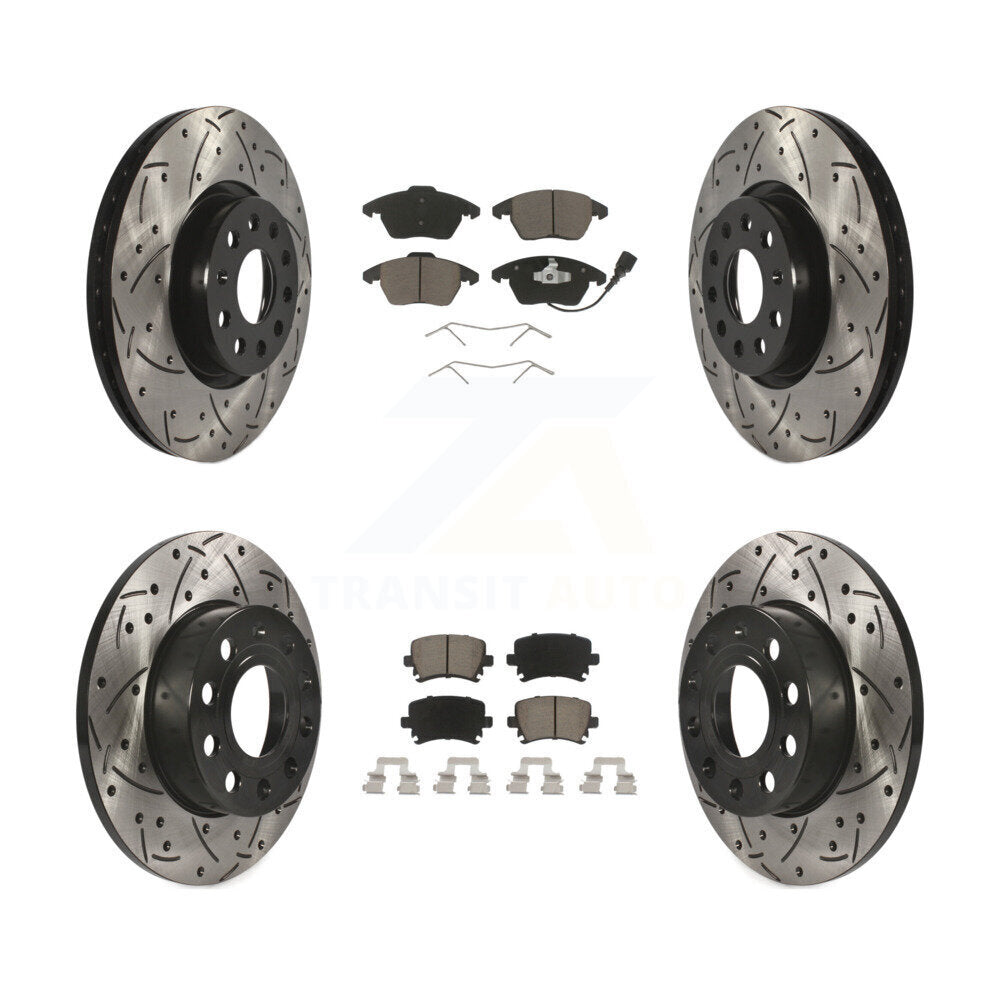 [Avant + Arrière] Kit de disque (percé rainuré revêtu) et plaquette (céramique) de frein pour 2008 Audi A3 Quattro KDC-100613