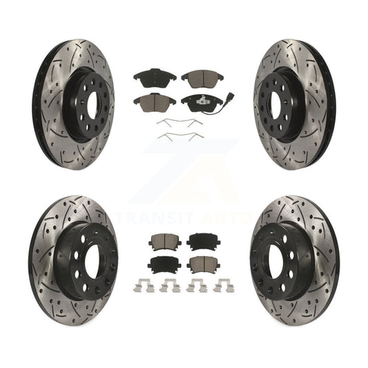 [Avant + Arrière] Kit de disque (percé rainuré revêtu) et plaquette (céramique) de frein pour 2008 Audi A3 Quattro KDC-100613
