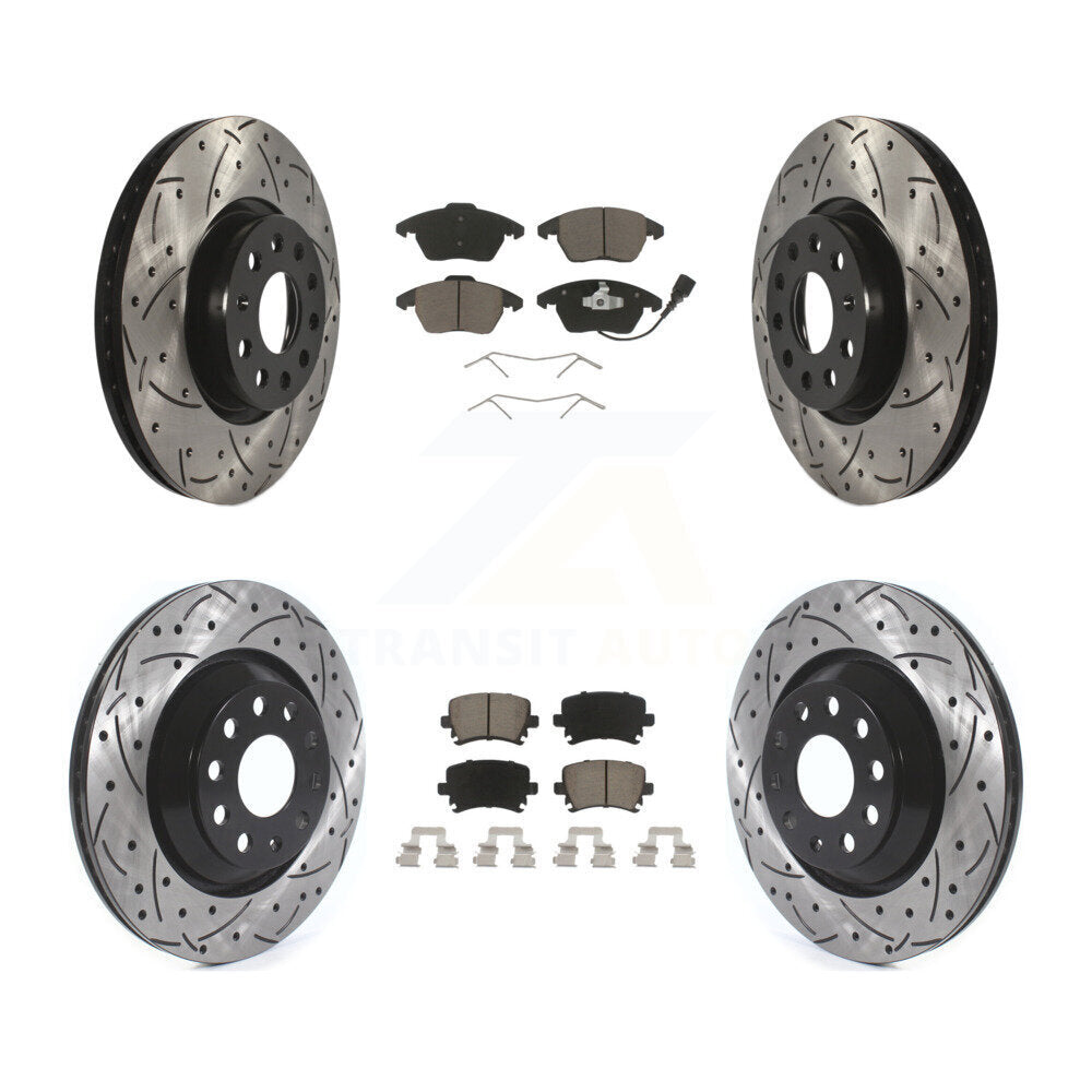 [Avant + Arrière] Kit de disque (percé rainuré revêtu) et plaquette (céramique) de frein pour 2009-2010 Volkswagen Passat CC avec 312mm Diameter Rotor KDC-100614