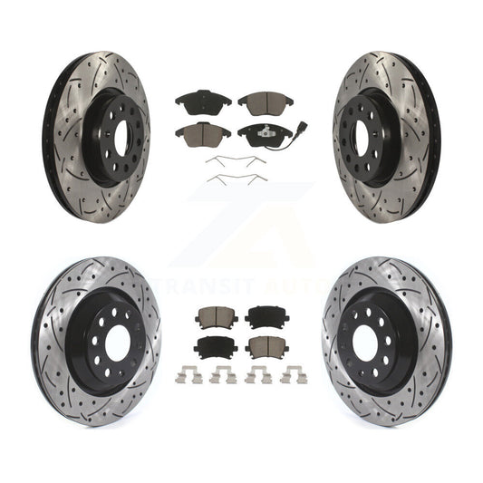 [Avant + Arrière] Kit de disque (percé rainuré revêtu) et plaquette (céramique) de frein pour 2009-2010 Volkswagen Passat CC avec 312mm Diameter Rotor KDC-100614