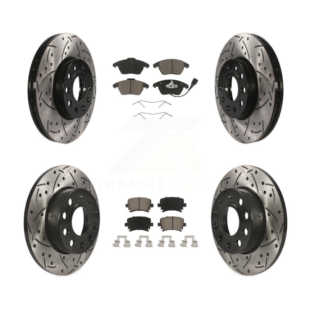 [Avant + Arrière] Kit de disque (percé rainuré revêtu) et plaquette (céramique) de frein pour 2006-2009 Volkswagen Rabbit KDC-100615
